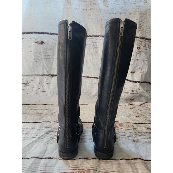 Frye Phillip Harness Tall Black Leather Boots Size 7.5 - Picture 4 of 6